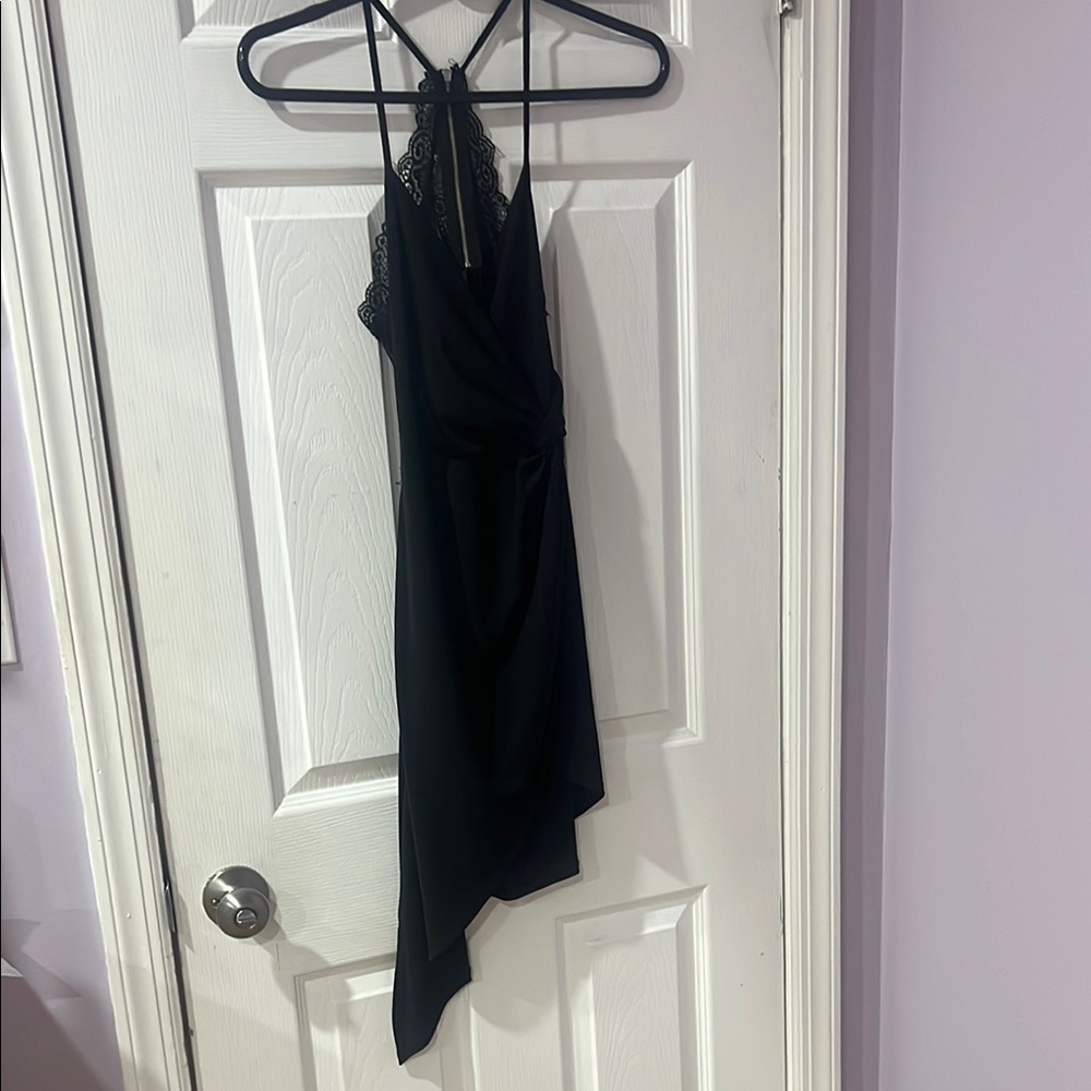 Fashion Nova Black Asymmetrical Tie Front Halter Dress
